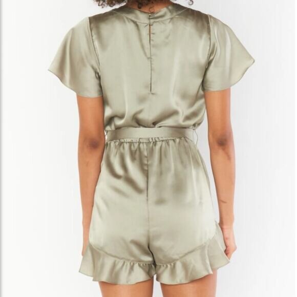 Show Me Your Mumu Say I Do Romper Moss Green Luxe Satin Sage Bridal Party NWT L - Picture 2 of 8